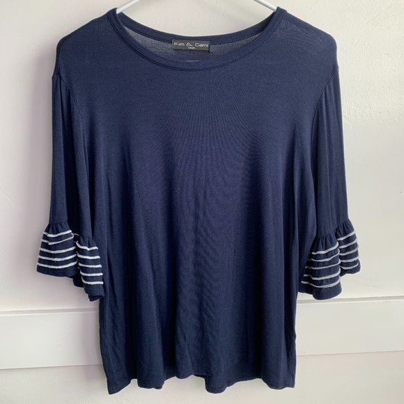 Kim & Cami Tops - Kim & Cami Dark Blue Bell Quarter Sleeve Blouse